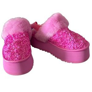 UGG Pink Sequin Fur Sandals